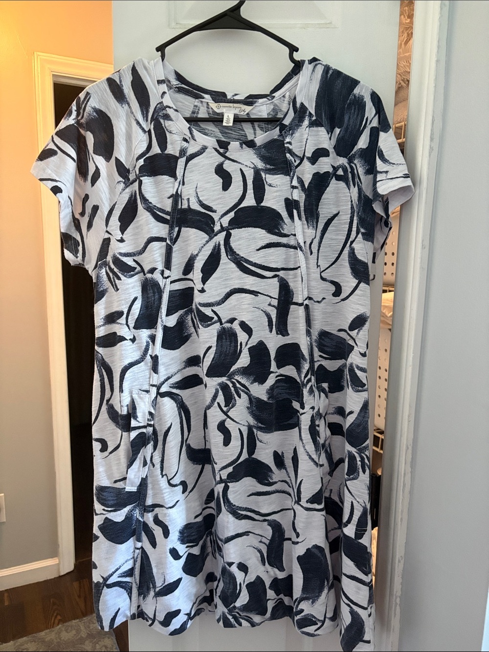 Nanette Lepore Play Black Brushstroke Print Casual Short Sleeve Dress